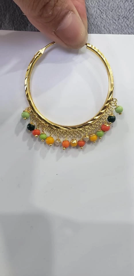 Multicolour Hoop Earrings with Beads - photo 3