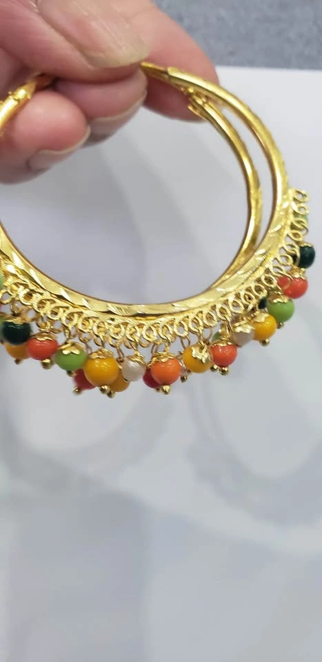 Multicolour Hoop Earrings with Beads - photo 4