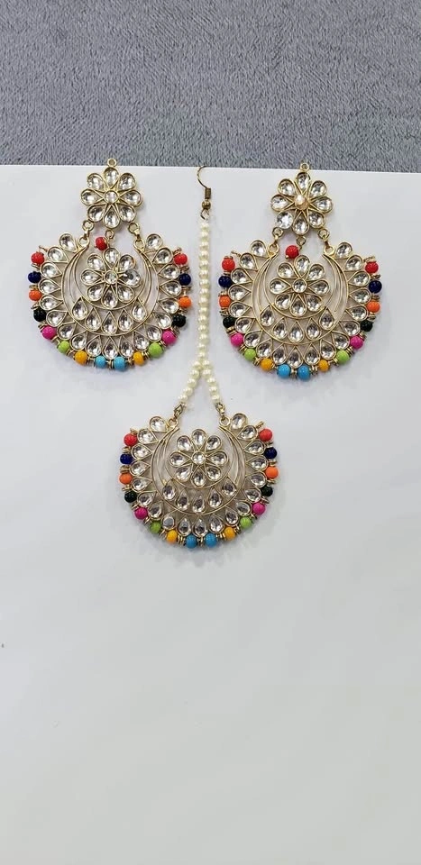 Punjabi Multicolor Jaggo Earrings & Tikka Set