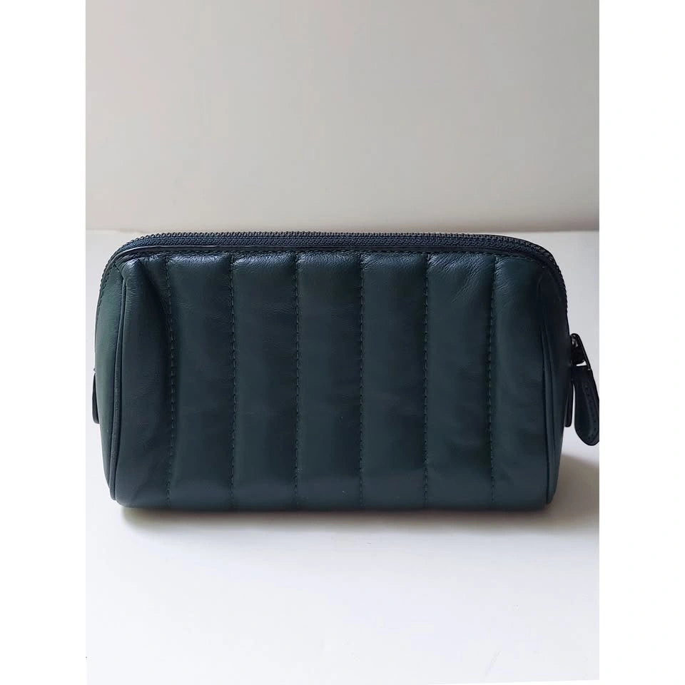 Coach Cosmetic Case 17 Puffy Leather Quilted Pouch Forest Green - photo 3