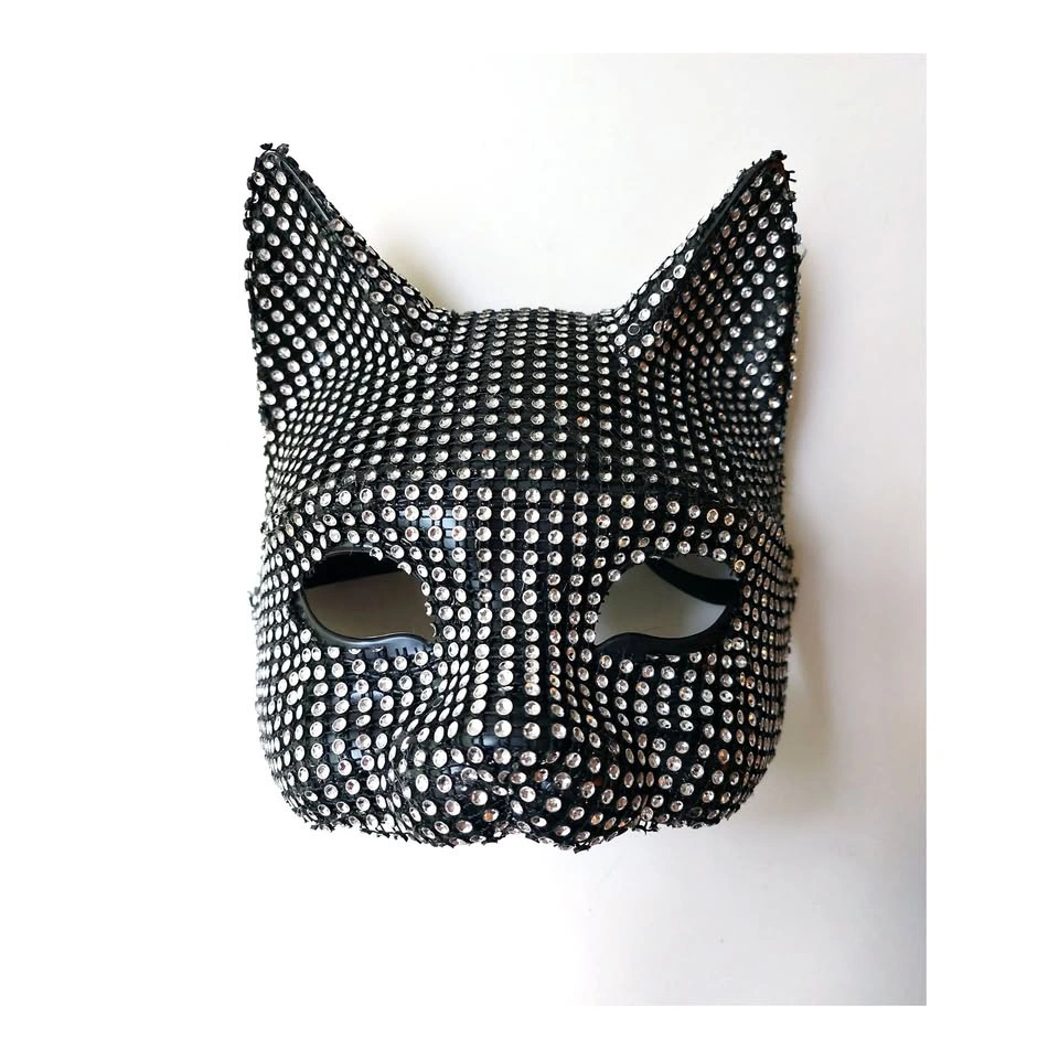 Black Rhinestone Cat Mask Sparkly Catwoman-Style Masquerade Mask