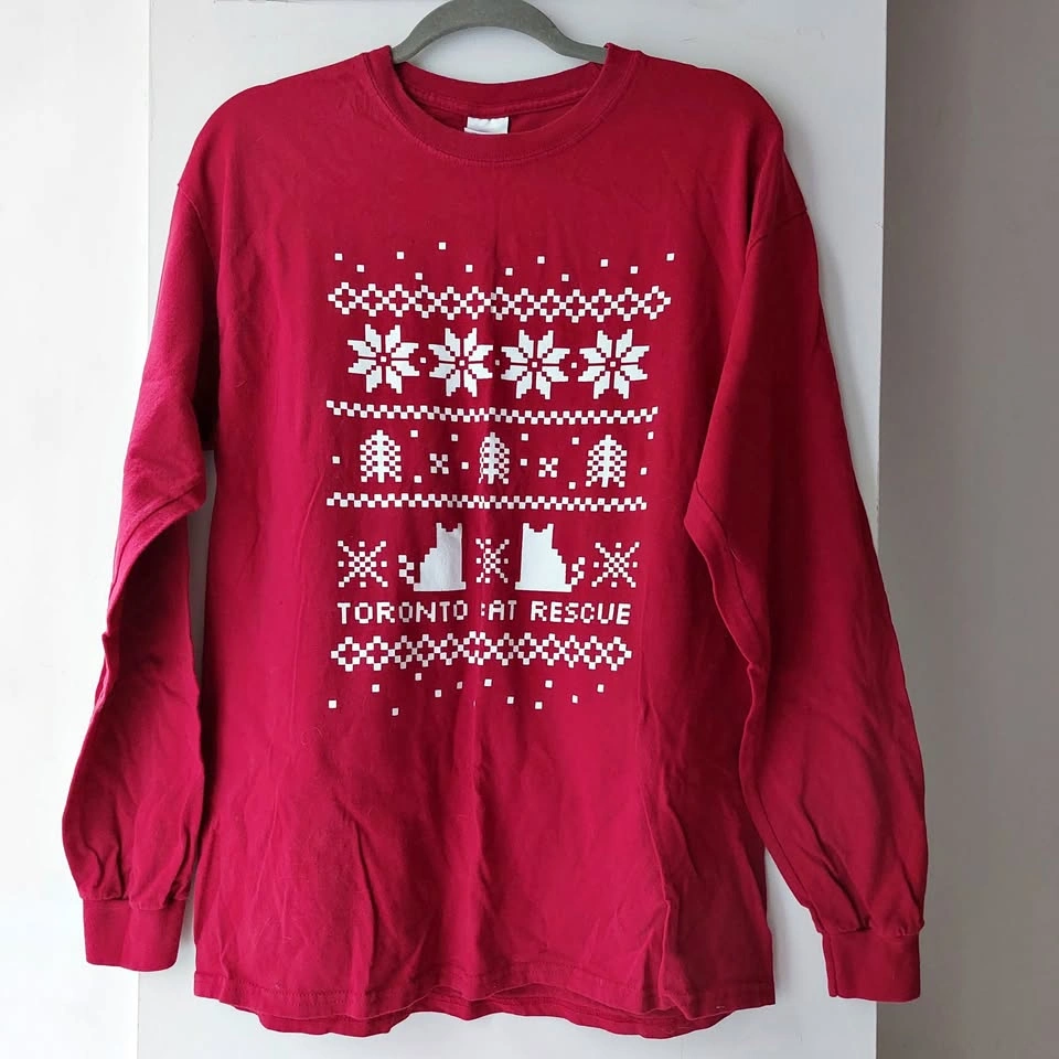 Ugly Christmas Red Long Sleeve Shirt Cats Long-Sleeve Tee Graphi