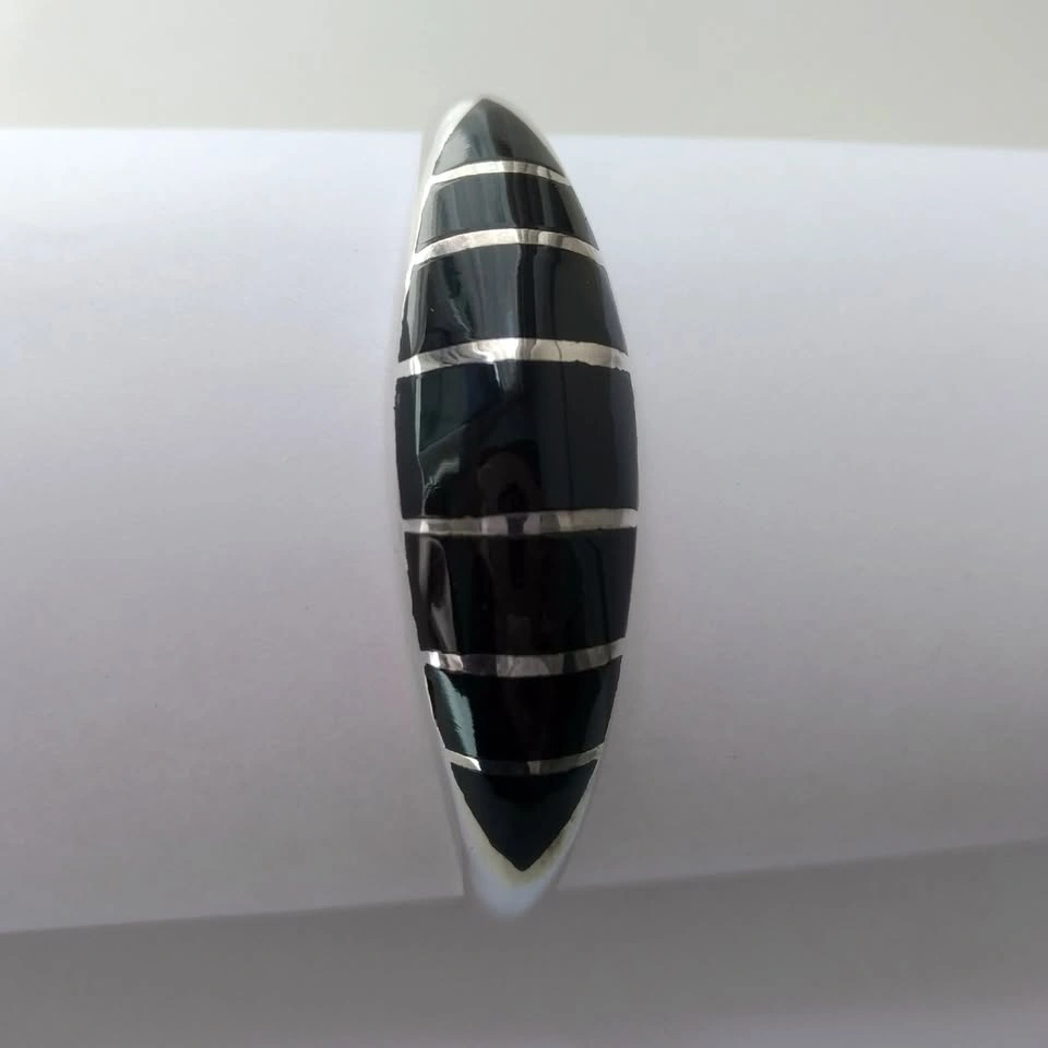Heavy Sterling Silver Bangle Bracelet Black Enamel Small Wrist - photo 3