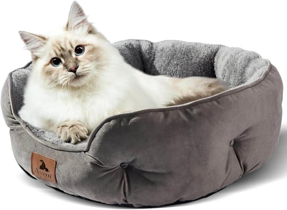 Asvin Comfy Grey Pet Bed for Cats Small Dogs