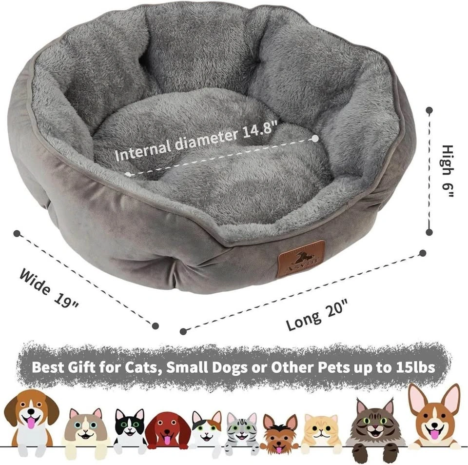 Asvin Comfy Grey Pet Bed for Cats Small Dogs - photo 3