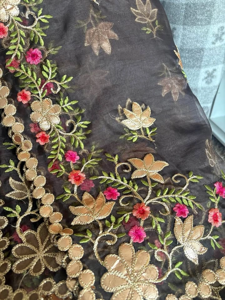 Brown Organza Dupatta with Gota Patti Work