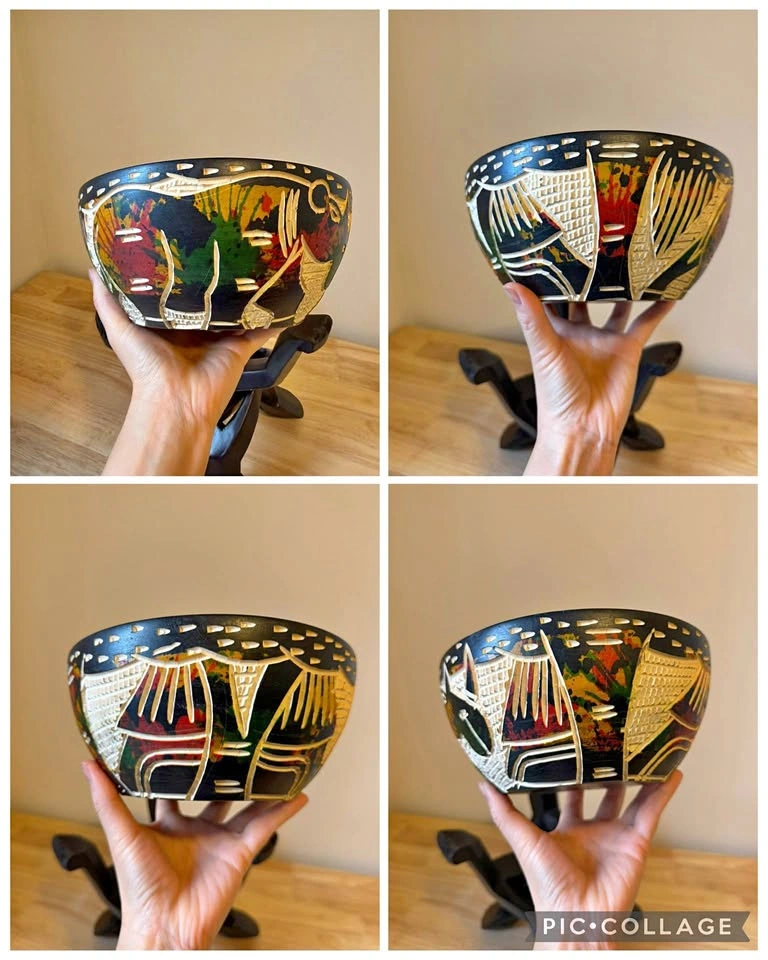 Hand-Carved Wooden Unity Bowl with Interlocking Stand