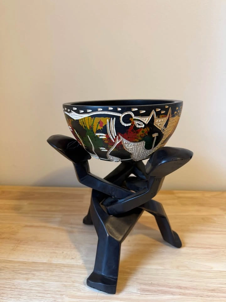 Hand-Carved Wooden Unity Bowl with Interlocking Stand - photo 2