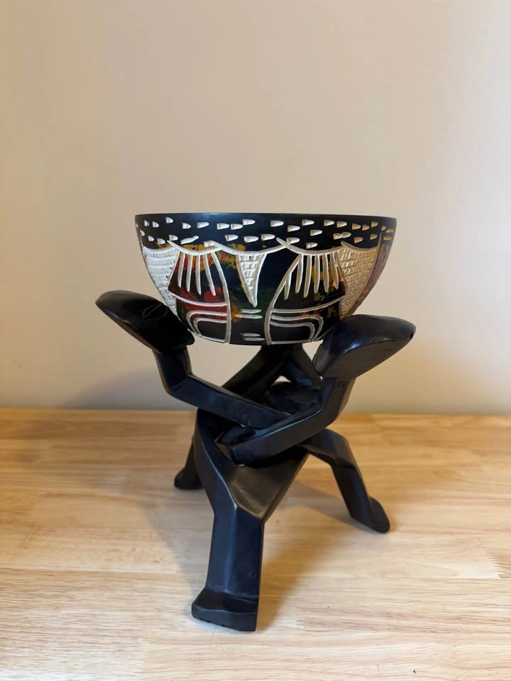 Hand-Carved Wooden Unity Bowl with Interlocking Stand - photo 3