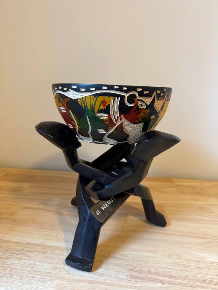 Hand-Carved Wooden Unity Bowl with Interlocking Stand - photo 4