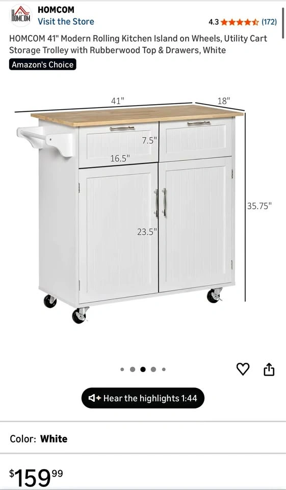Kitchen Island Cart wheels / storage / free silverware organizer - photo 2