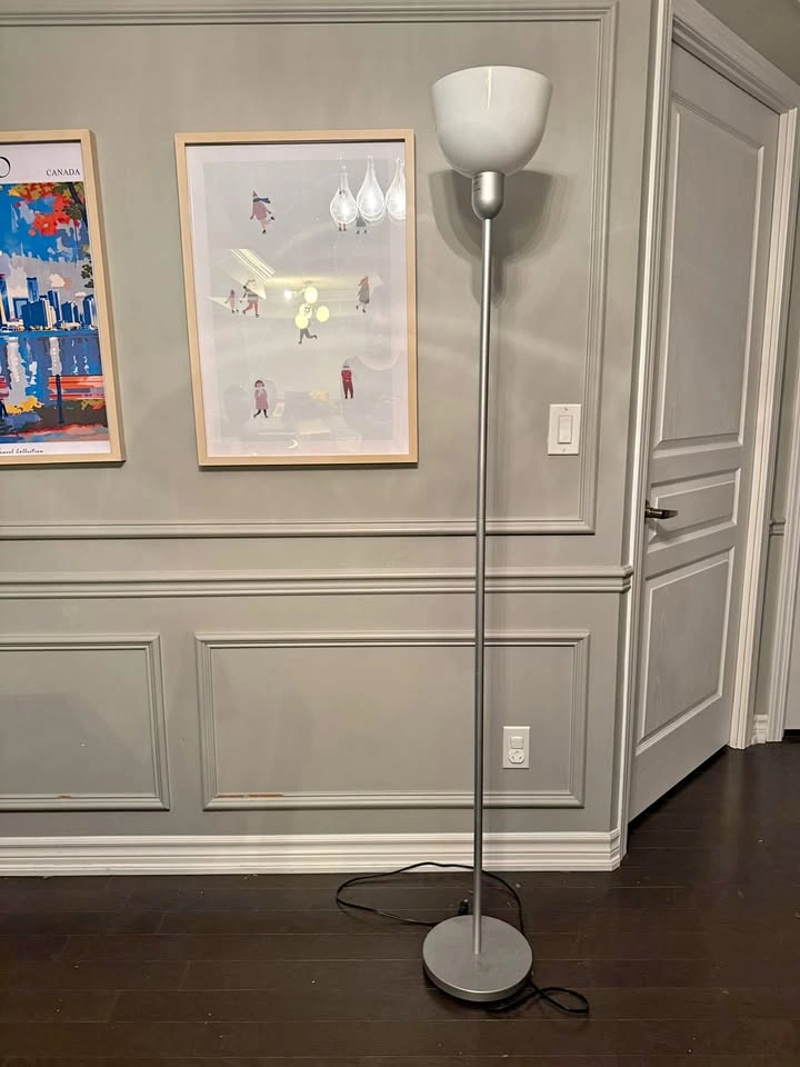 IKEA HEKTOGRAM floor uplighter, silver/white