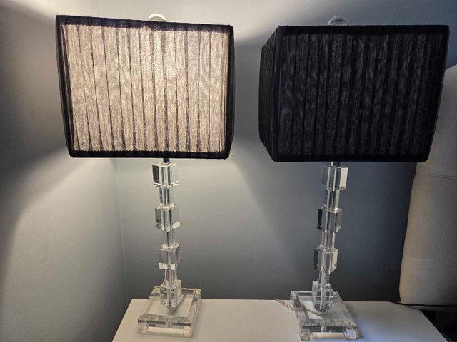 Pair of Modern Stacked Crystal Lamps