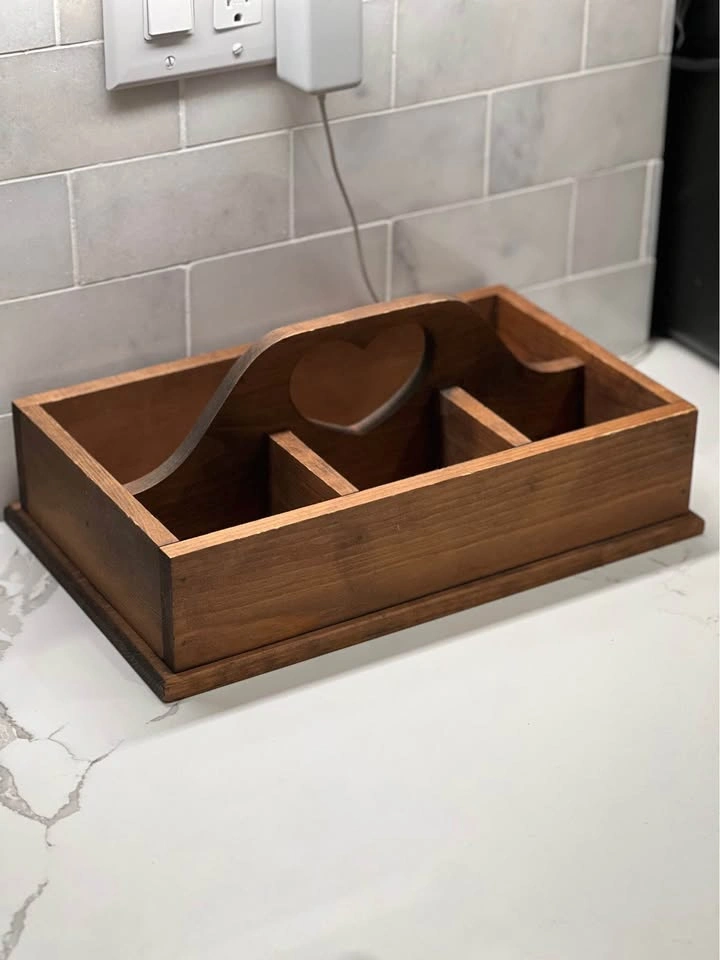 Vintage Farmhouse Wooden Utensil Caddy with Heart Cutout - photo 2