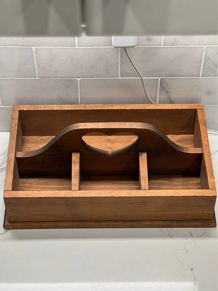 Vintage Farmhouse Wooden Utensil Caddy with Heart Cutout - photo 4
