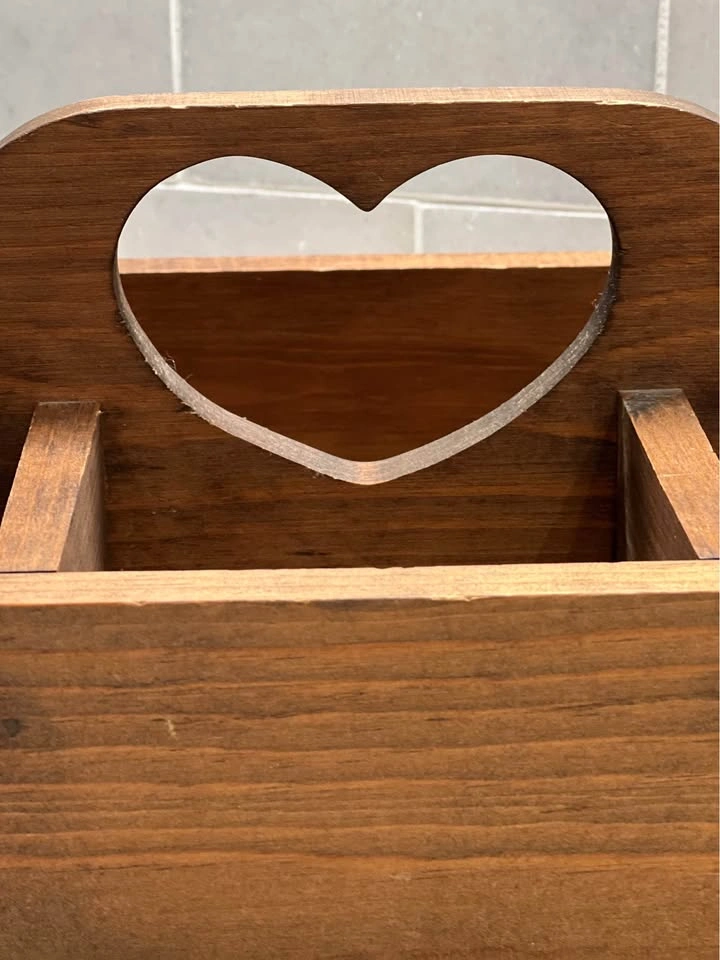 Vintage Farmhouse Wooden Utensil Caddy with Heart Cutout - photo 5