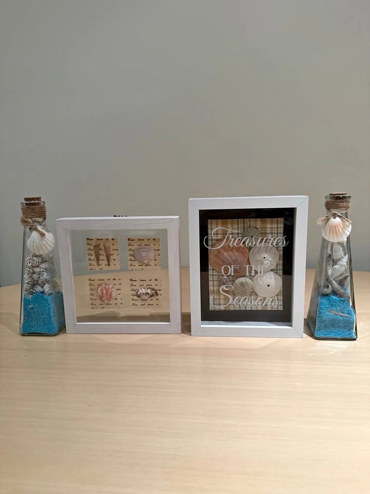 Seashell Shadow Boxes and Decorative Bottles Set