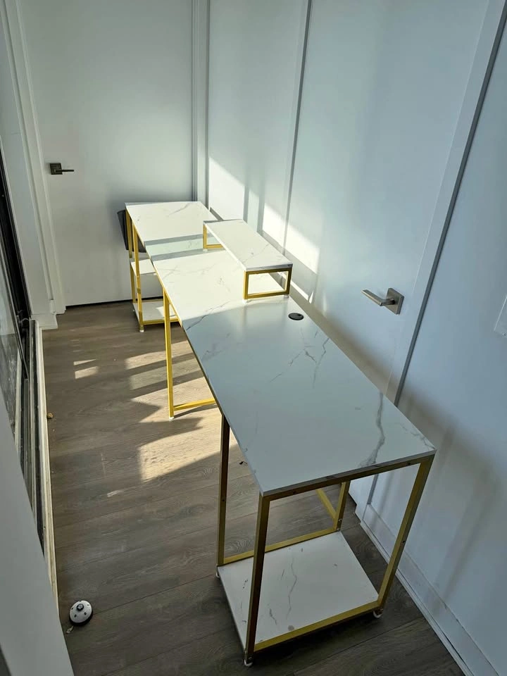 L Shaped Computer Desk with Monitor Stand - White/Gold