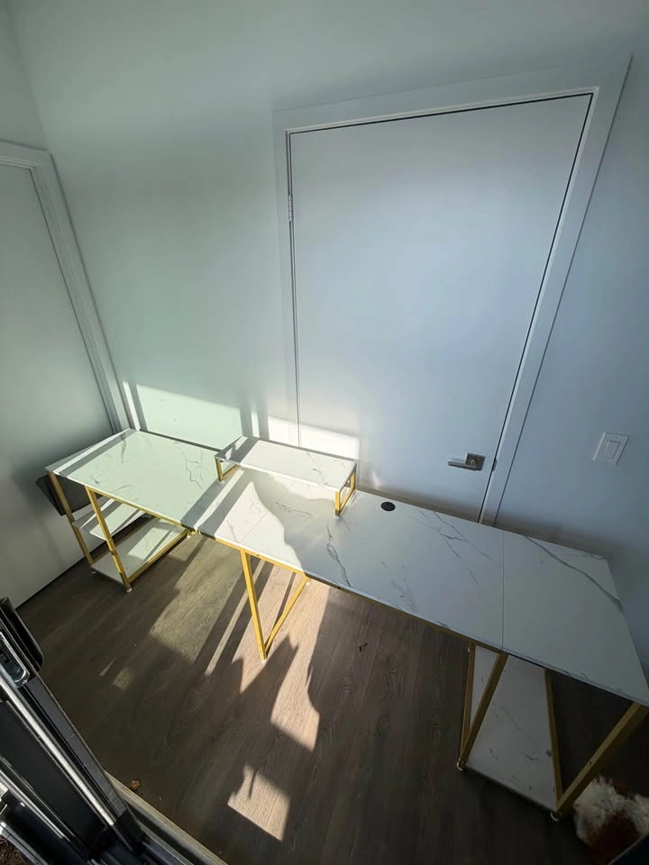 L Shaped Computer Desk with Monitor Stand - White/Gold - photo 2