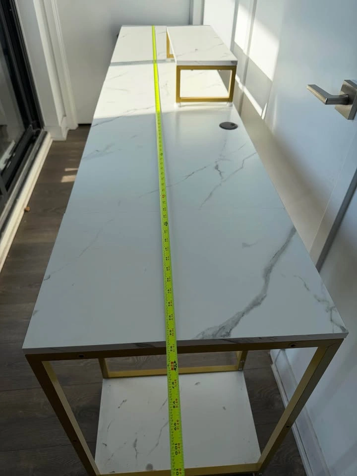 L Shaped Computer Desk with Monitor Stand - White/Gold - photo 4