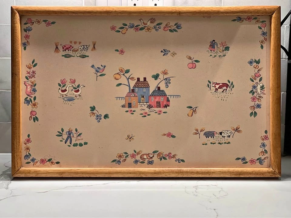 Vintage Heartland Pattern Wood Folding Bed Tray Table