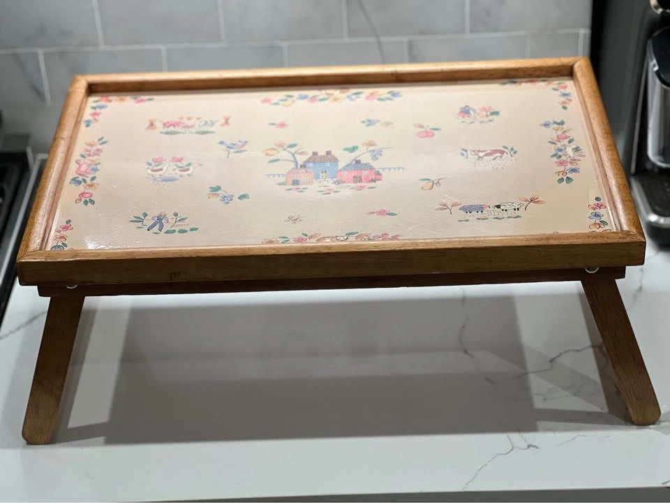 Vintage Heartland Pattern Wood Folding Bed Tray Table - photo 2