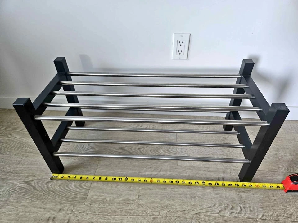 Black Wood Frame Shoe Rack with Metal Bars