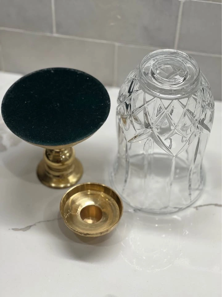 Vintage Crystal Hurricane Lamp with Brass Base - photo 4