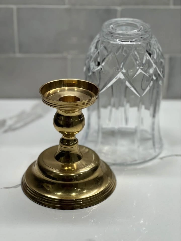 Vintage Crystal Hurricane Lamp with Brass Base - photo 5