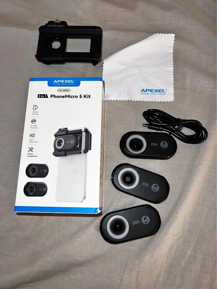 APEXEL 3-in-1 Phone Microscope Lens Kit