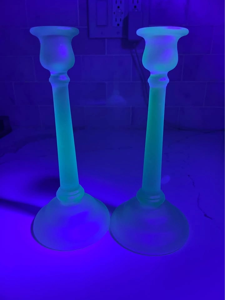 Vintage Tiffin Glass Sky Blue Satin Candle Holders (Pair) - photo 2