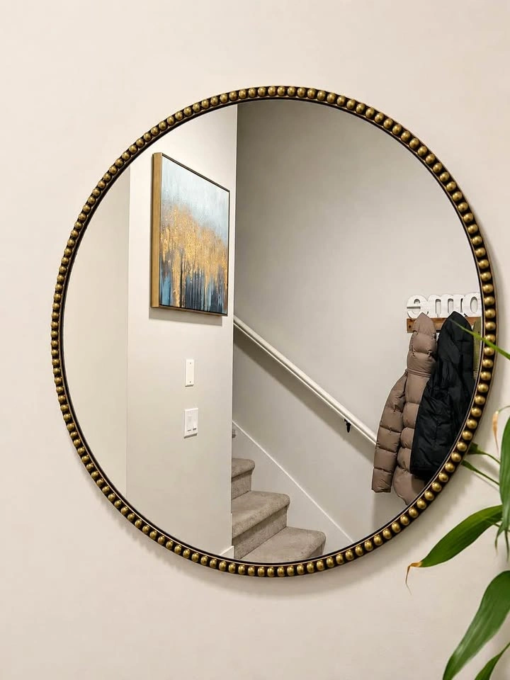 Round Mirror with Golden Beaded Edge