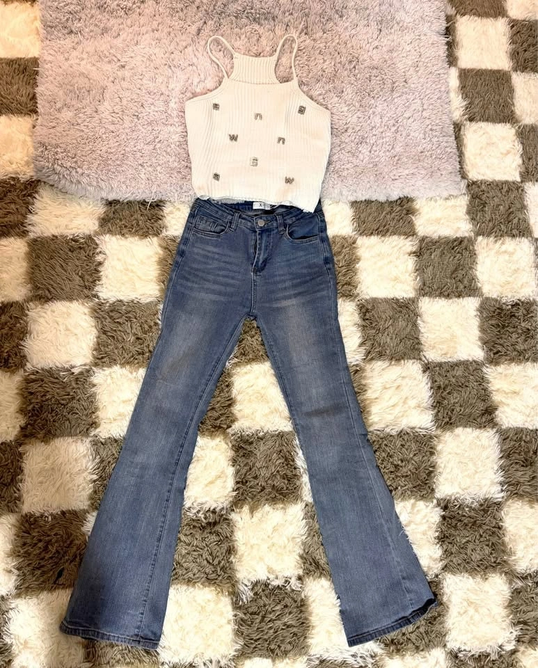 Knit Halter Cropped Top and Blue Bootcut Jeans Bundle