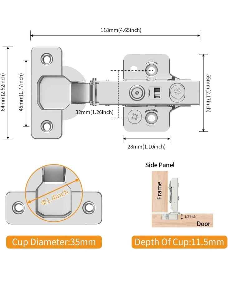 45mm Soft Close Cabinet Hinges for Frameless Cabinets - photo 2