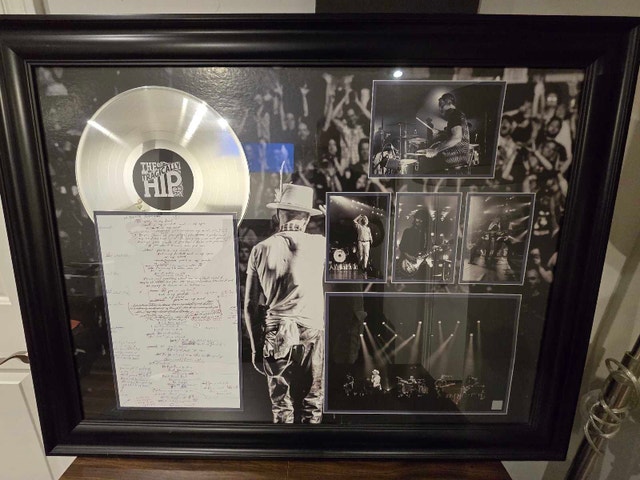 Tragically Hip Framed Memorabilia - Silver Record, Lyrics, Photo