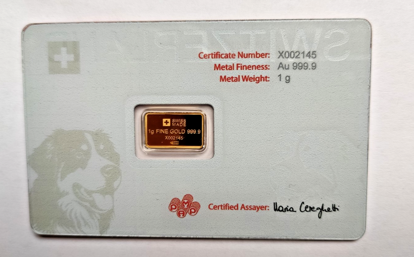 1 Gram Gold Bar Switzerland Bernese Mountain Dog Swiss PAMP - photo 2
