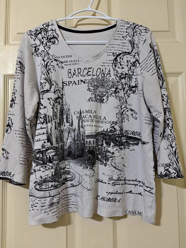 Barcelona Spain Graphic Long Sleeve V-Neck Shirt