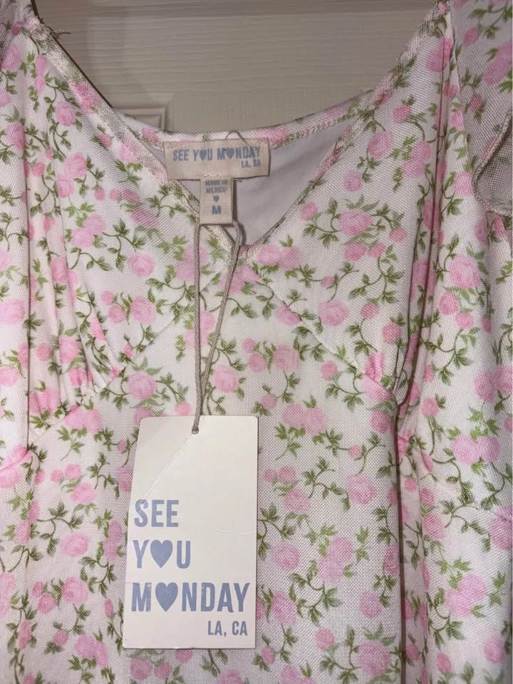 SEE YOU MONDAY Pink Floral Ruffle Sleeve Dress - photo 2
