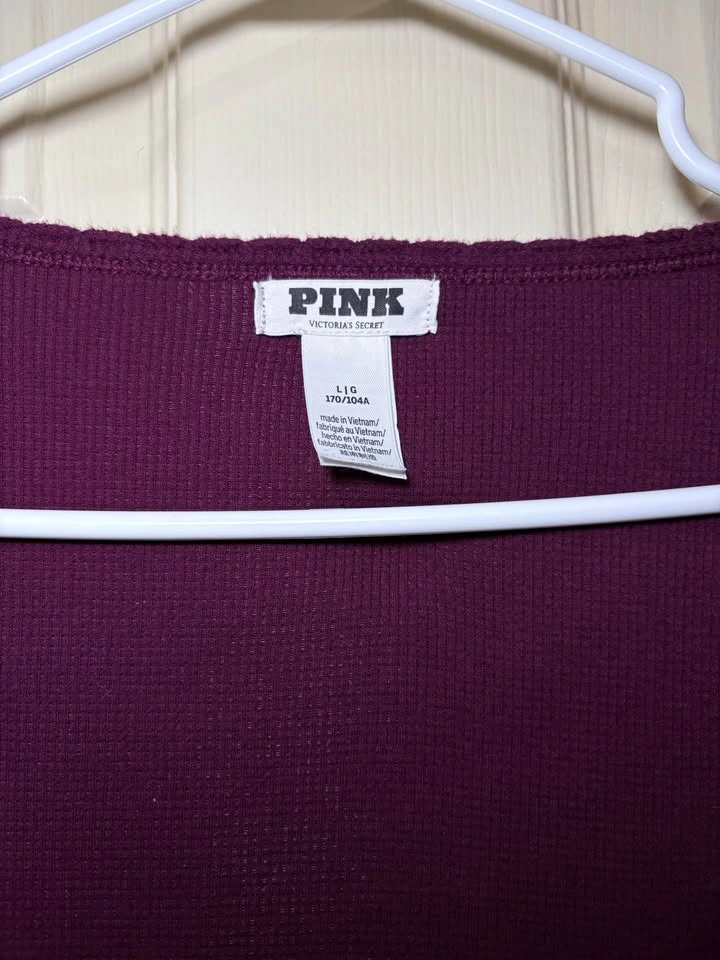 PINK Victoria's Secret Plum Long Sleeve Waffle Knit Henley Top - photo 2