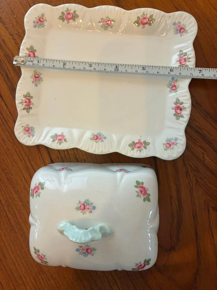 Shelley England Fine Bone China Butter Dish - Rosebud Pattern - photo 3