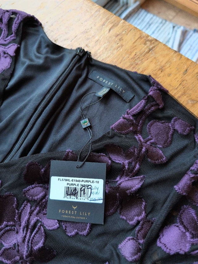 Forest Lily Dress Woman's Size 10 Black Purple - photo 3
