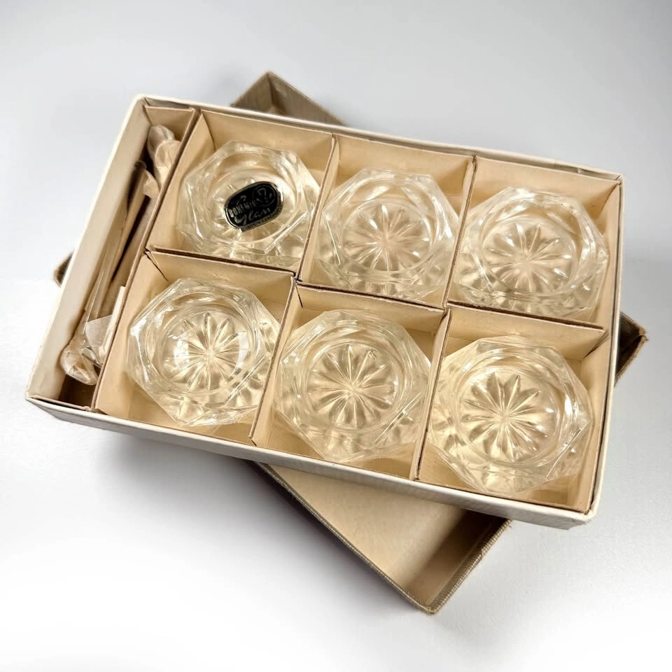 6x Vintage Crystal Salt Cellars in Box