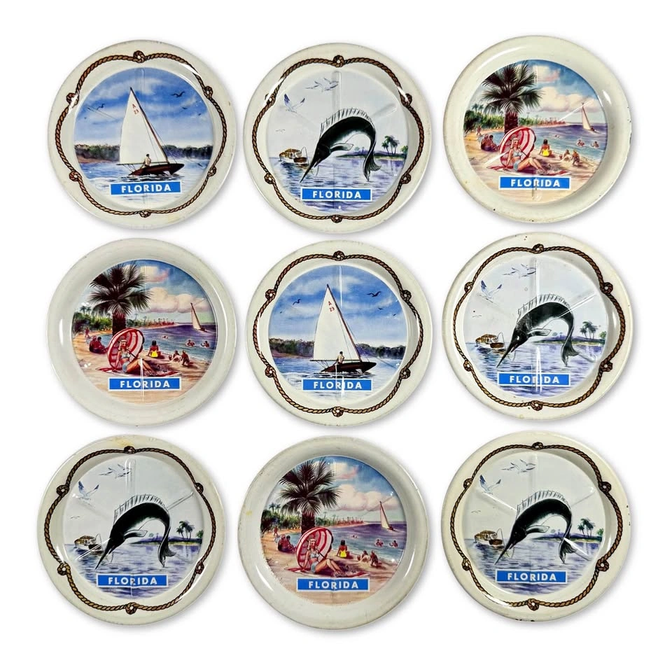 9x Vintage Florida Coasters