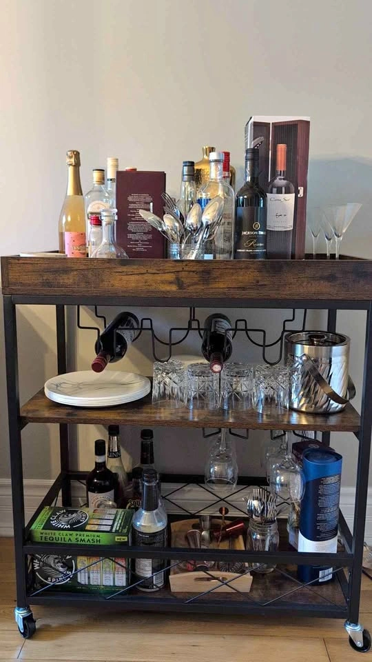 Rustic Industrial Bar Cart / Mobile Wine Trolley
