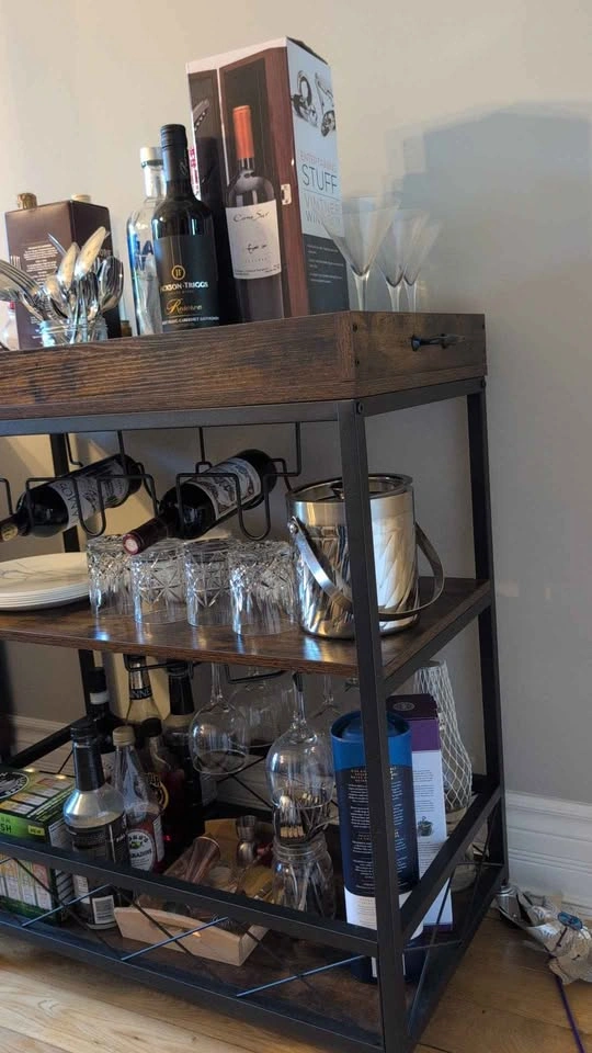 Rustic Industrial Bar Cart / Mobile Wine Trolley - photo 2