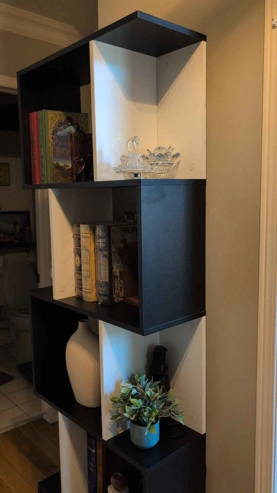 Modern Geometric S-Shaped Bookshelf / Room Divider – Black & Whi - photo 2