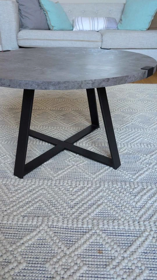 Modern Industrial Round Coffee Table – Dark Concrete / Metal - photo 2