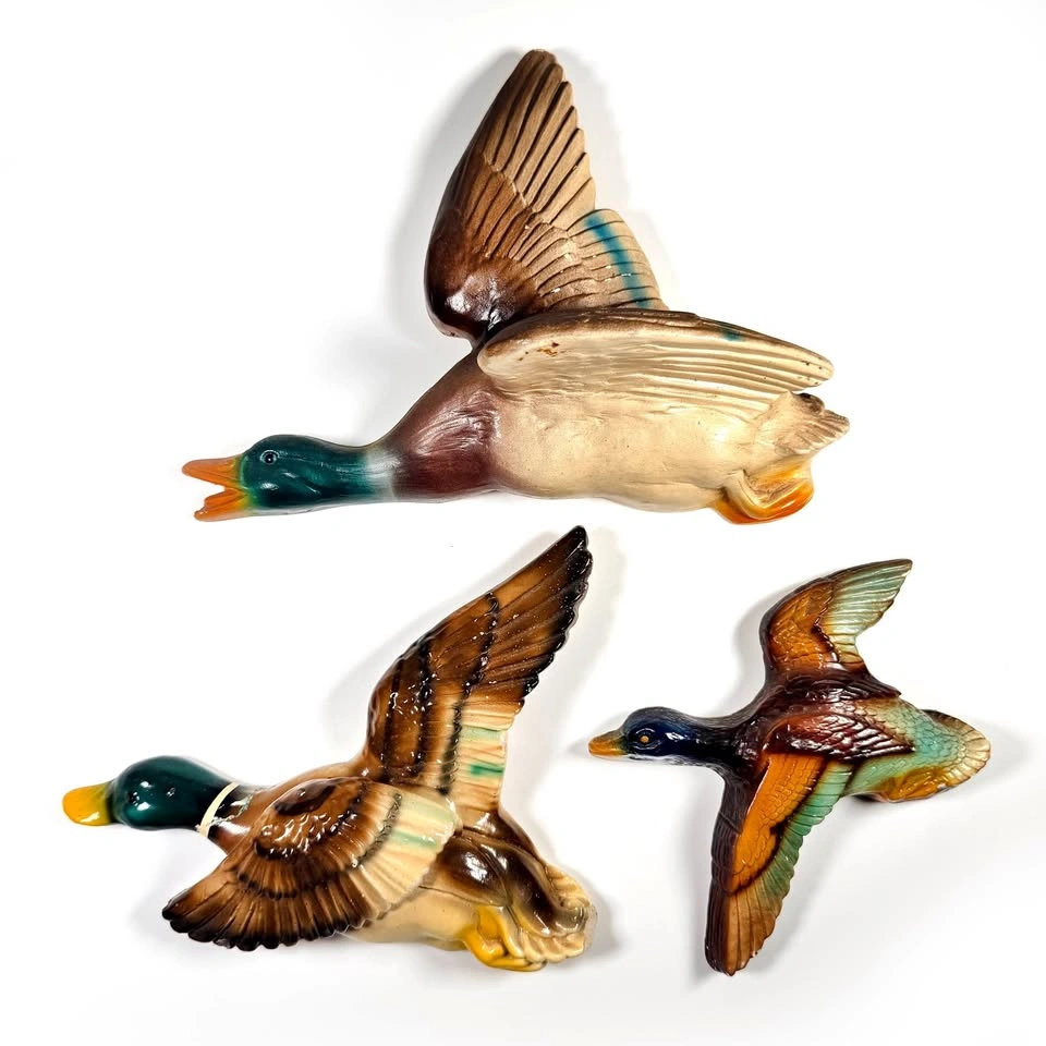 Trio of Vintage Plaster Wall Ducks
