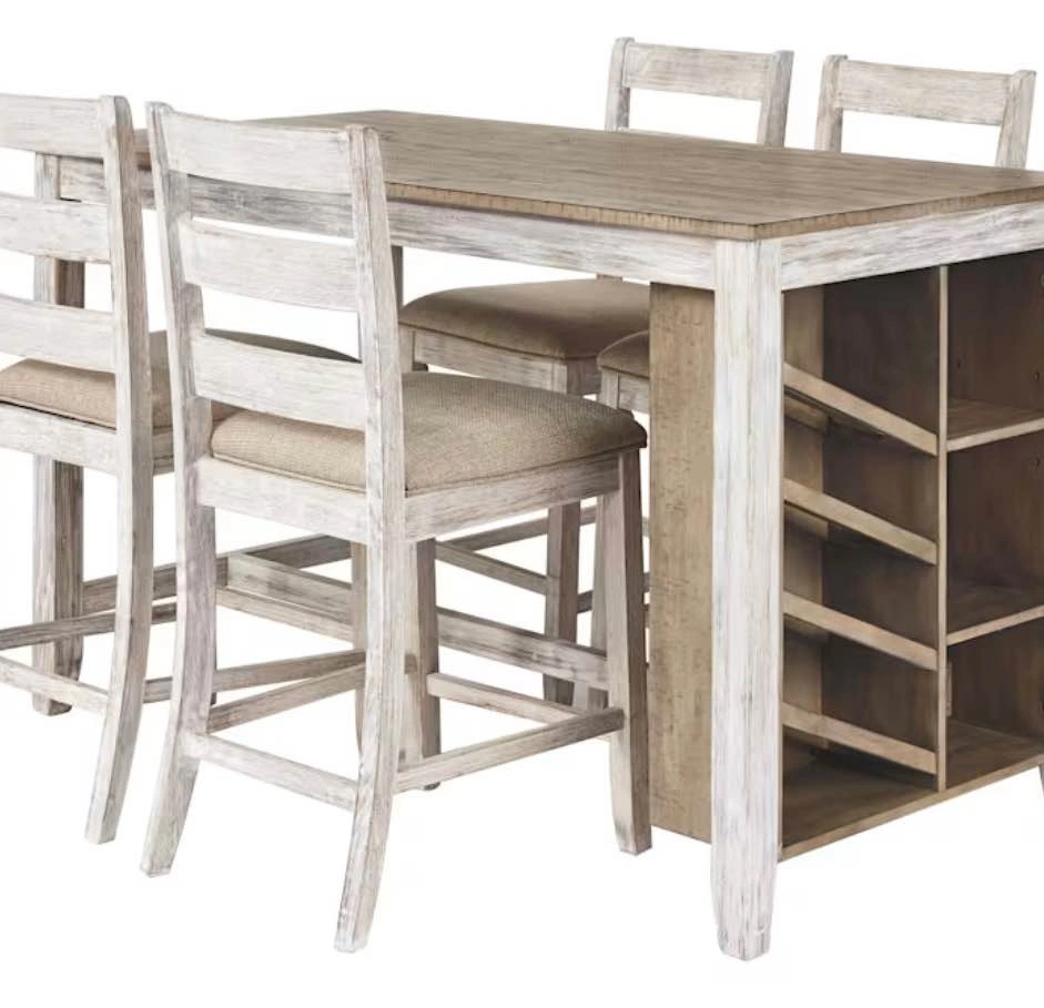 White Counter Height Dining Table with 4 Upholstery Bar Stools - photo 2