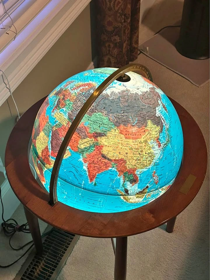 Illuminated Floor Globe on Wooden Stand